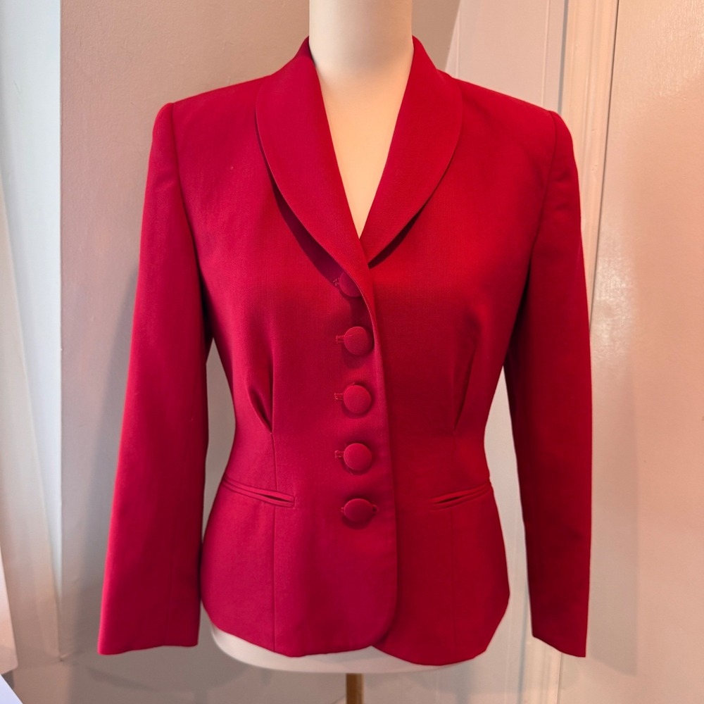 Vintage Jones New York Red 100% Pure Wool Blazer Made USA | Size 4 Petite